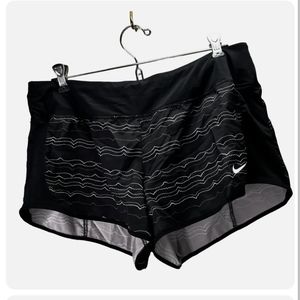 Nike Dri Fit Running Shorts size L Women Black Built in Brief Wavy Stripe